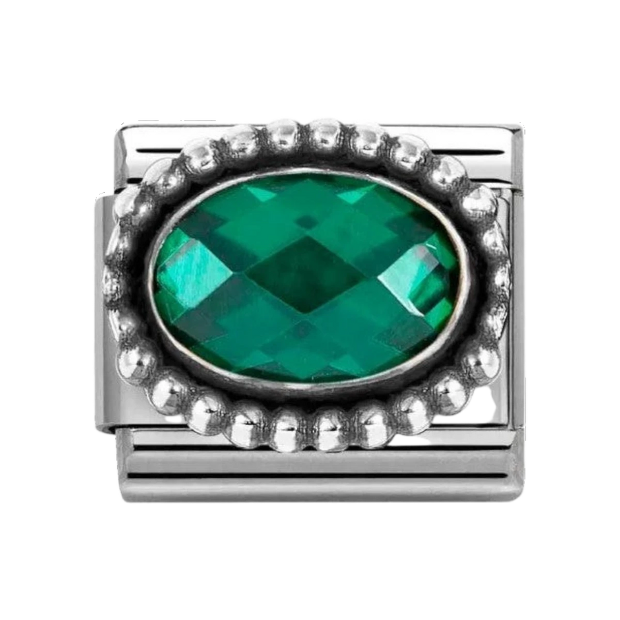 Nomination Classic Silver Faceted Zirconia Beaded Oval Charm  - Emerald Green 330607/027
