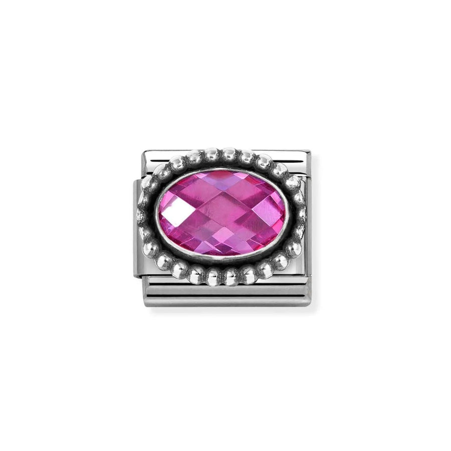 Nomination Classic Silver Faceted Zirconia Beaded Oval Charm  - Pink 330607/003