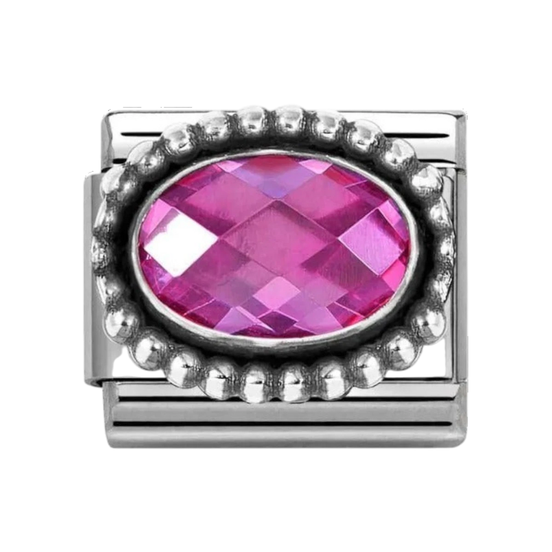 Nomination Classic Silver Faceted Zirconia Beaded Oval Charm  - Pink 330607/003