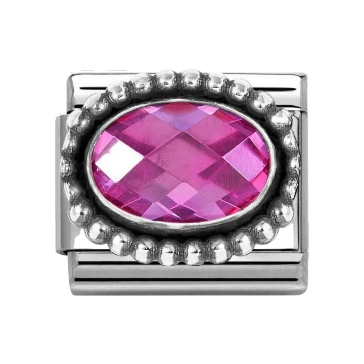 Nomination Classic Silver Faceted Zirconia Beaded Oval Charm  - Pink 330607/003