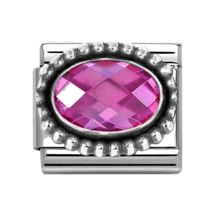 Nomination Classic Silver Faceted Zirconia Beaded Oval Charm - Fuchsia 330607/030