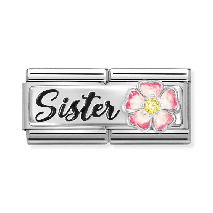 Nomination Silver Double Link Sister with Pink Flower Charm