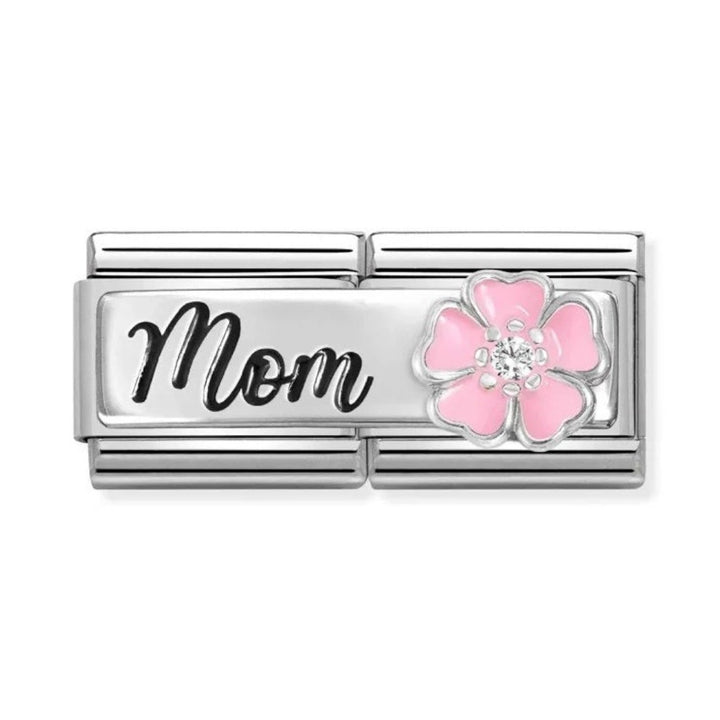 Nomination Silver Double Link Pink Flower MOM Charm