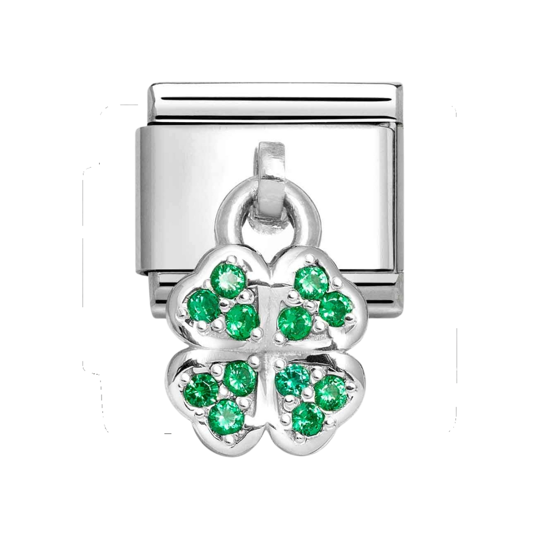 Niche Jewellery Nomination Silver and Zirconia Green Four Leaf Clover Drop Charm