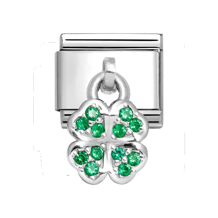 Niche Jewellery Nomination Silver and Zirconia Green Four Leaf Clover Drop Charm