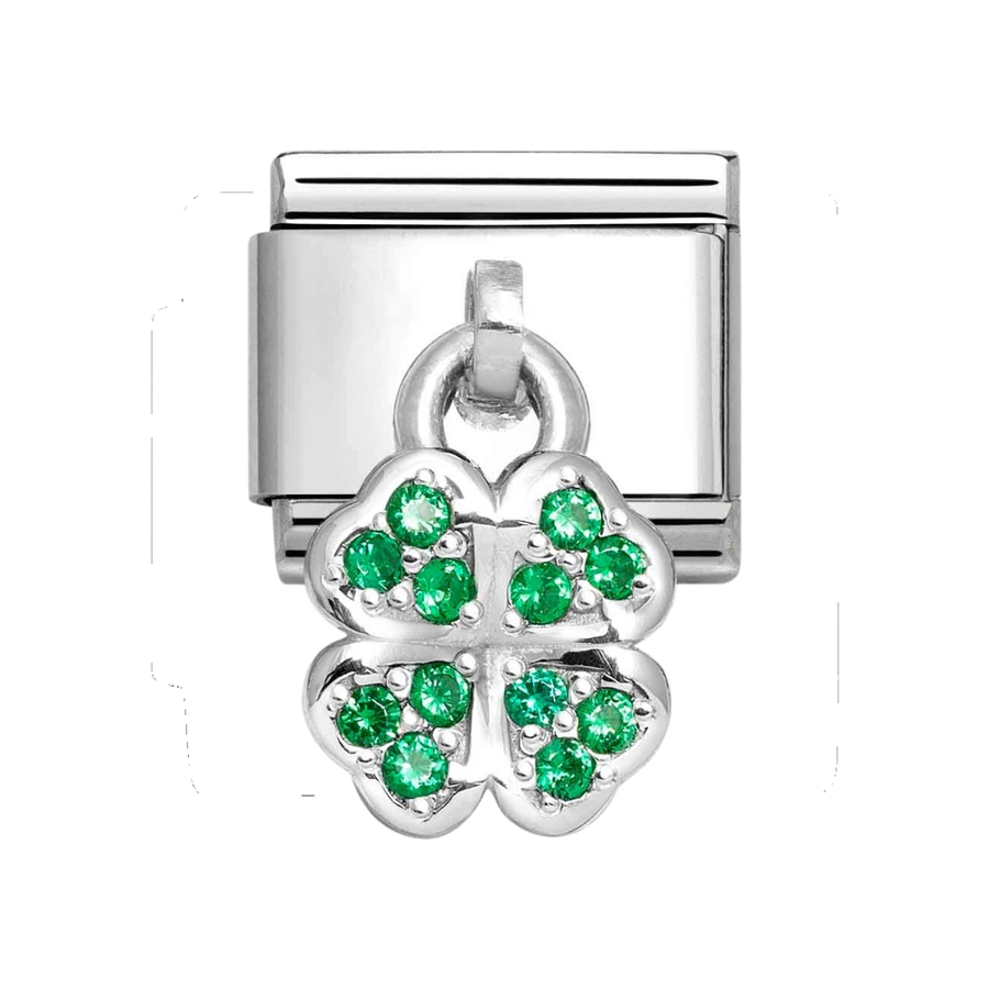 Niche Jewellery Nomination Silver and Zirconia Green Four Leaf Clover Drop Charm
