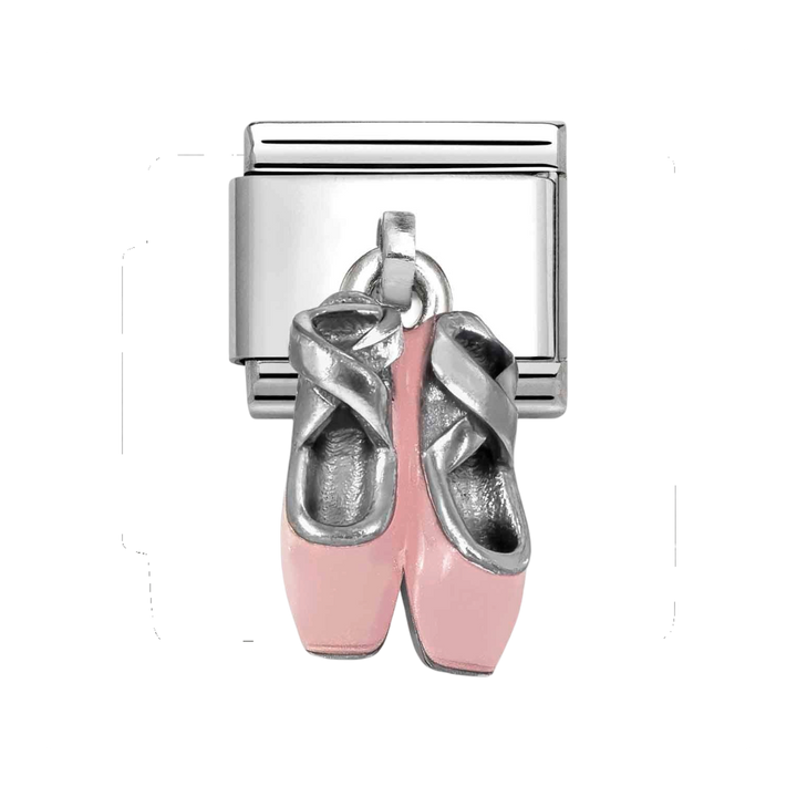 Niche Jewellery Nomination Silver Pink Enamel Ballet Shoes Drop Charm