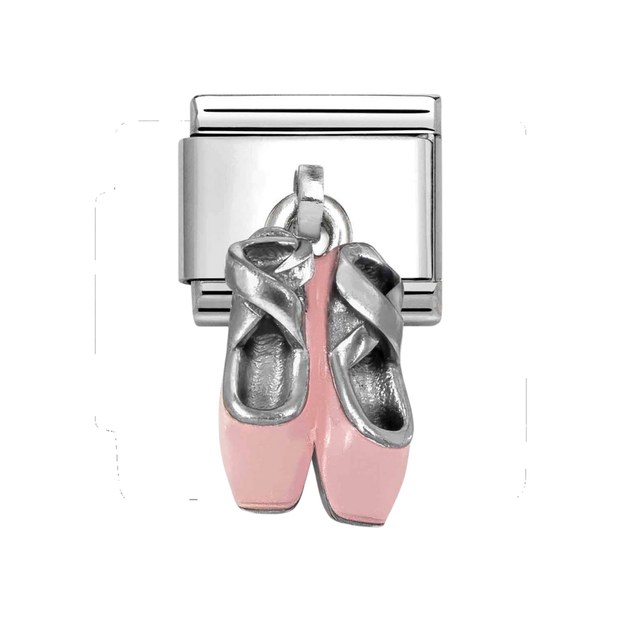 Niche Jewellery Nomination Silver Pink Enamel Ballet Shoes Drop Charm