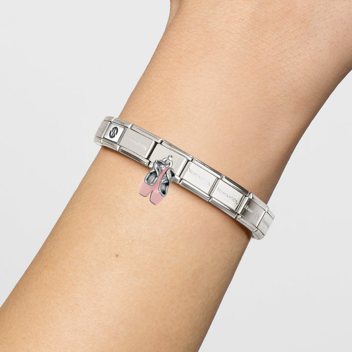 Niche Jewellery Nomination Silver Pink Enamel Ballet Shoes Drop Charm detail