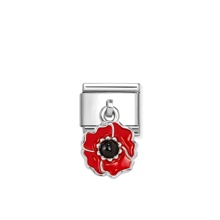 Niche Jewellery Nomination Silver and Enamel Red and Black Poppy Drop Charm
