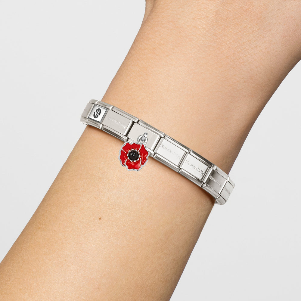 Niche Jewellery Nomination Silver and Enamel Red and Black Poppy Drop Charm detail