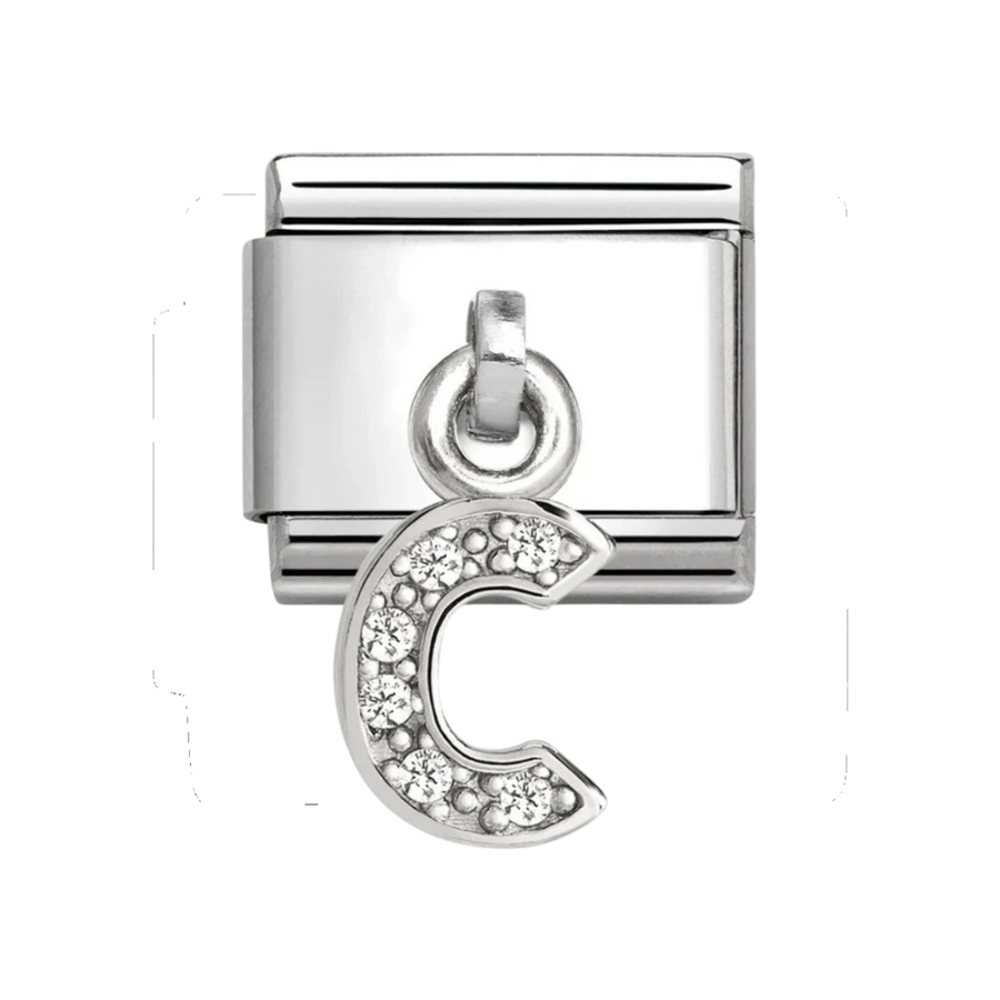 Nomination Classic Silver and Zirconia Letter C Drop Charm. Item code 331818/03