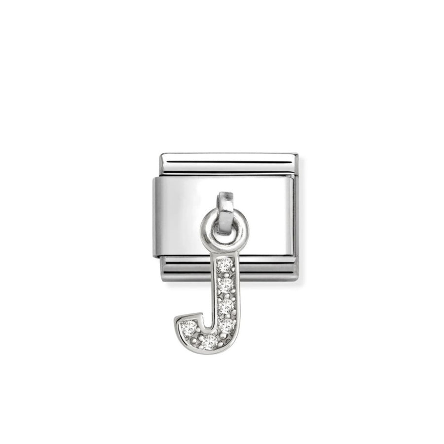 Nomination Classic Silver and Zirconia Letter J Drop Charm. Item code 331818/10