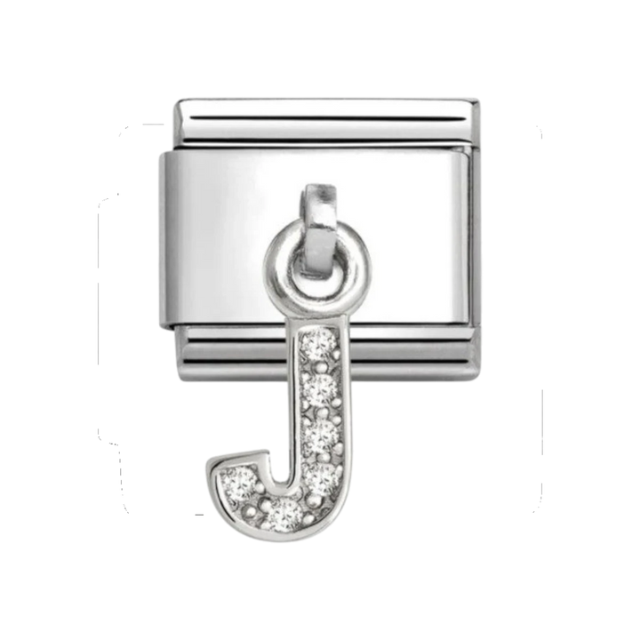 Nomination Classic Silver and Zirconia Letter J Drop Charm. Item code 331818/10
