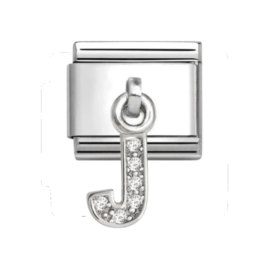 Nomination Classic Silver and Zirconia Letter J Drop Charm. Item code 331818/10