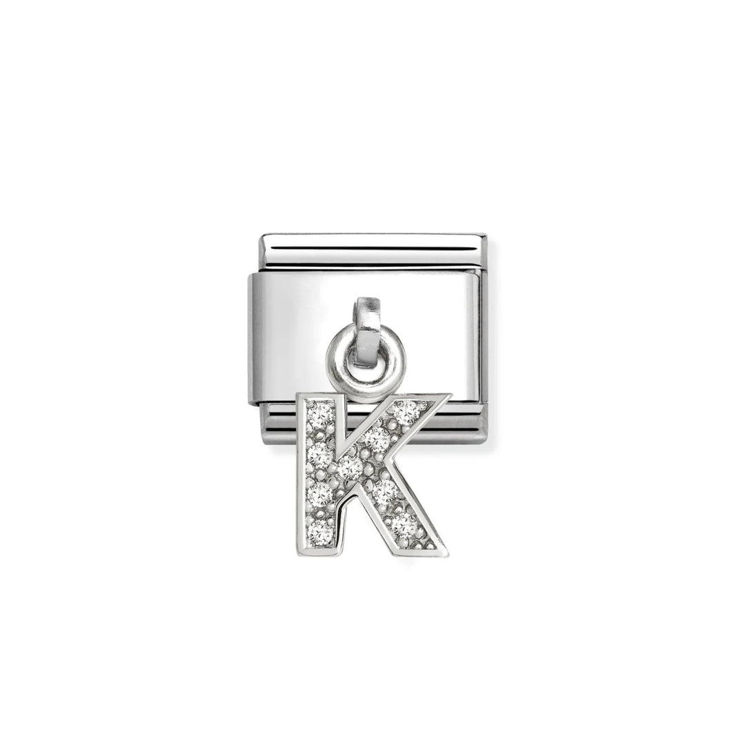 Nomination Classic Silver and Zirconia Letter K Drop Charm. Item code 331818/11