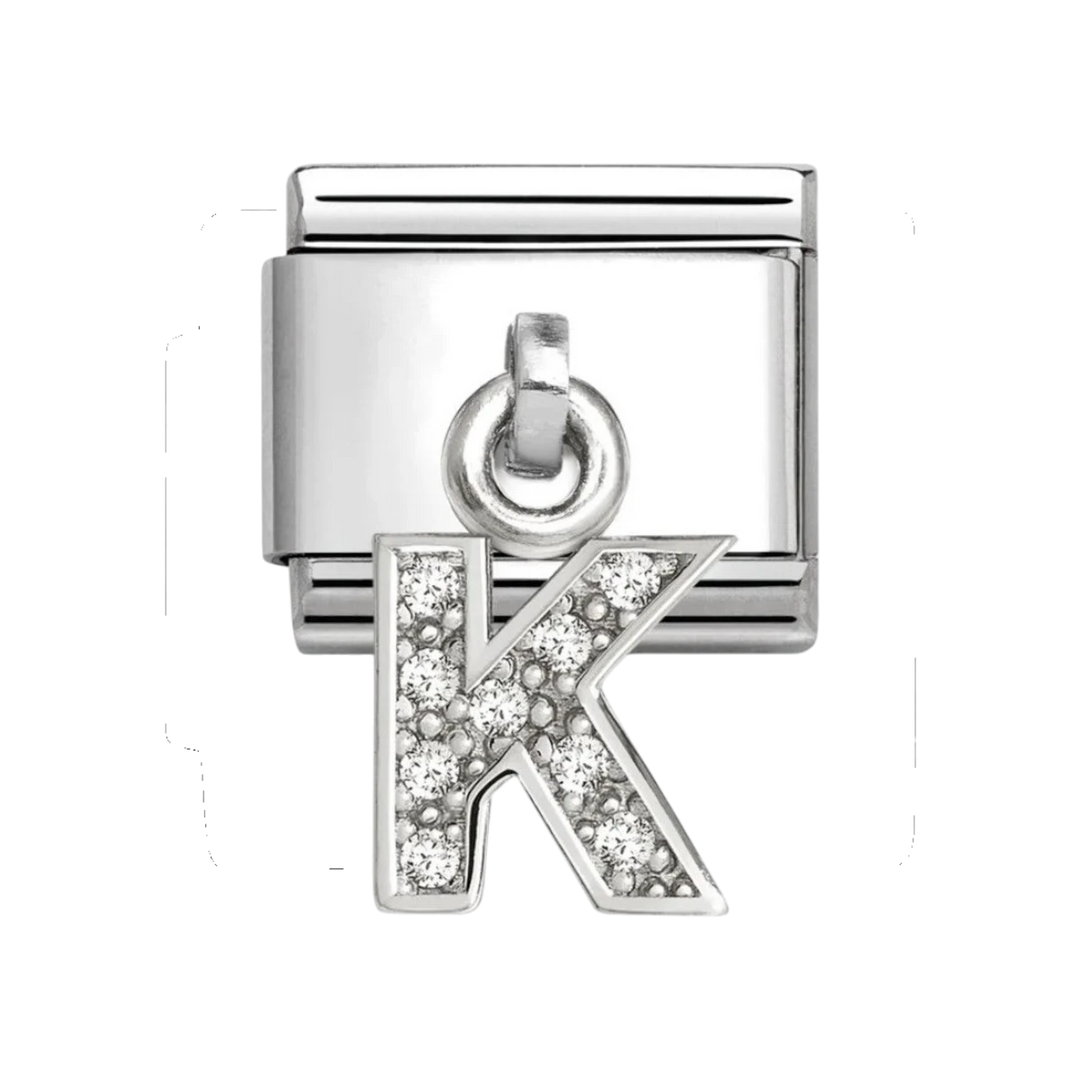 Nomination Classic Silver and Zirconia Letter K Drop Charm. Item code 331818/11