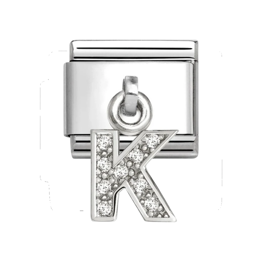 Nomination Classic Silver and Zirconia Letter K Drop Charm. Item code 331818/11