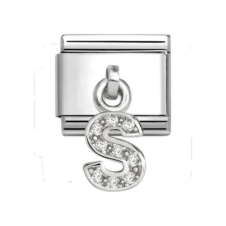 Nomination Classic Silver and Zirconia Letter S Drop Charm. Item code 331818/19
