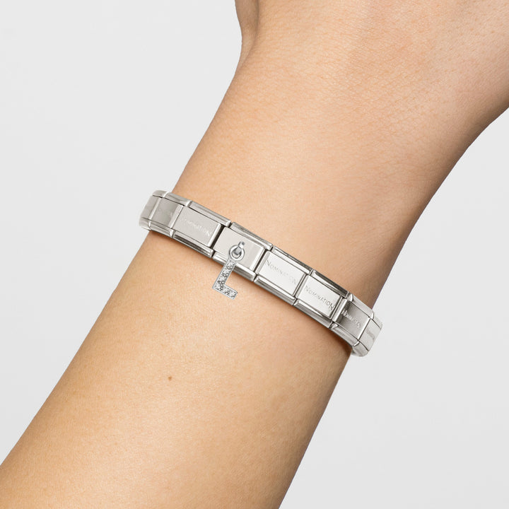 Niche Jewellery Nomination Silver and Zirconia Letter L Drop Charm detail