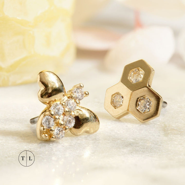 Tish Lyon 14ct Yellow Gold Bee with Gem Body Threadless Labret Single Earring