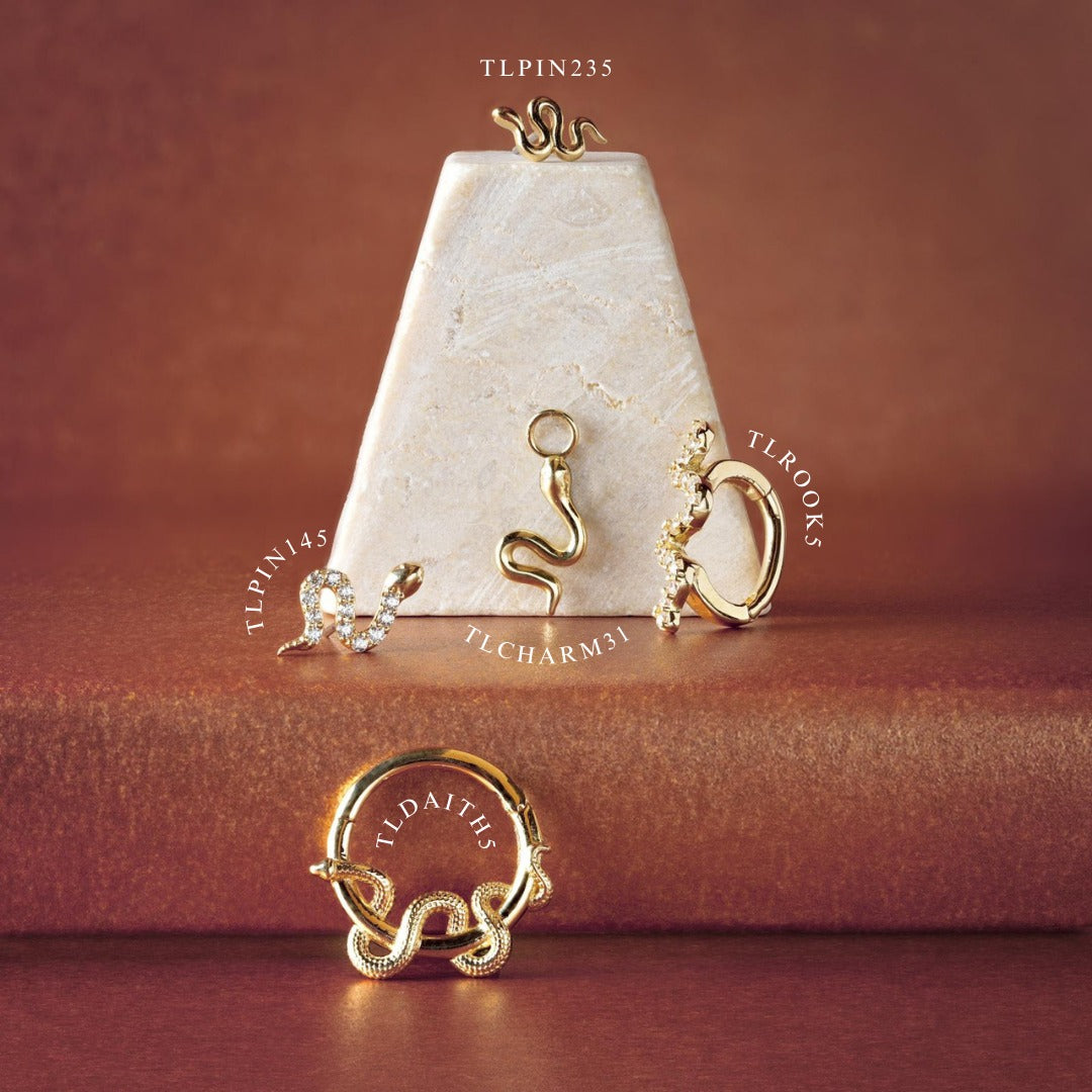 Tish Lyon 14ct Yellow Gold Jewelled Snake Threadless Labret Single Earring TLPIN145-Y