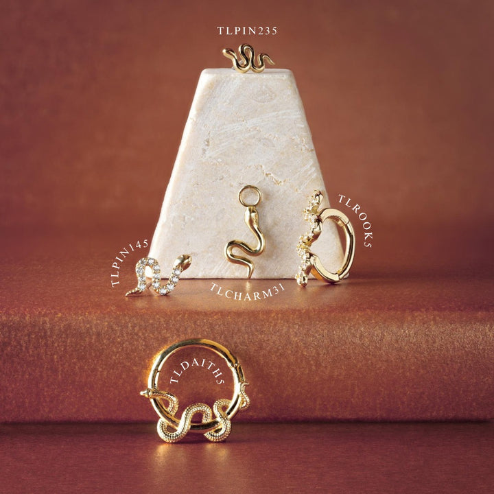Tish Lyon 14ct Yellow Gold Jewelled Snake Threadless Labret Single Earring TLPIN145-Y