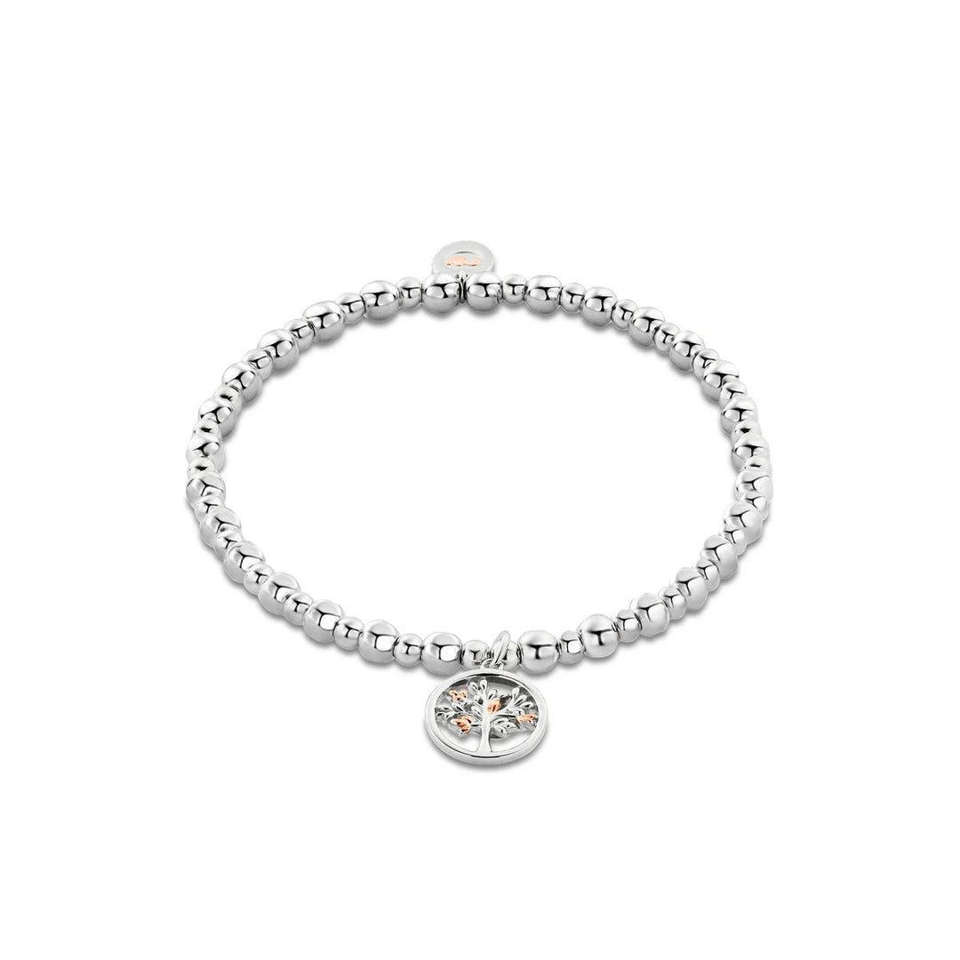 Niche Jewellery: Clogau Sterling silver beaded bracelet with rose gold Tree of Life charm, symbolizing growth and connection.