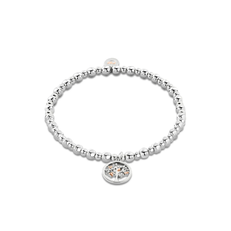 Niche Jewellery: Clogau Sterling silver beaded bracelet with rose gold Tree of Life charm, symbolizing growth and connection.