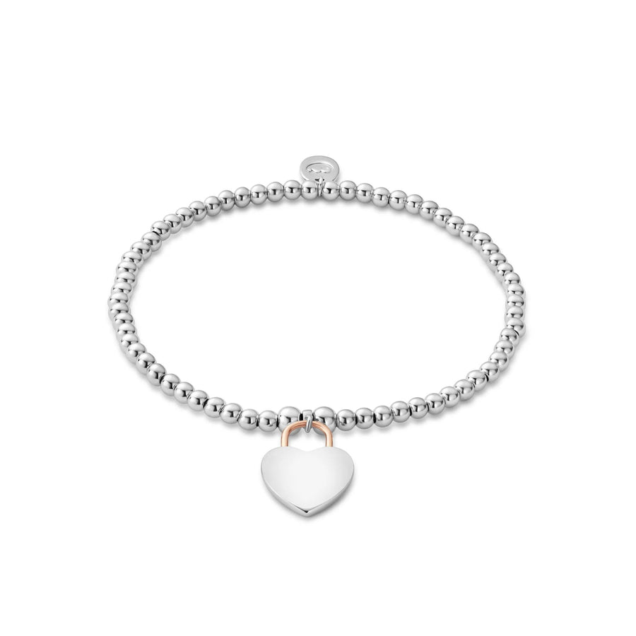 Niche Jewellery: Clogau Sterling Silver Padlock Affinity Bracelet with rose gold detail and heart-shaped charm.