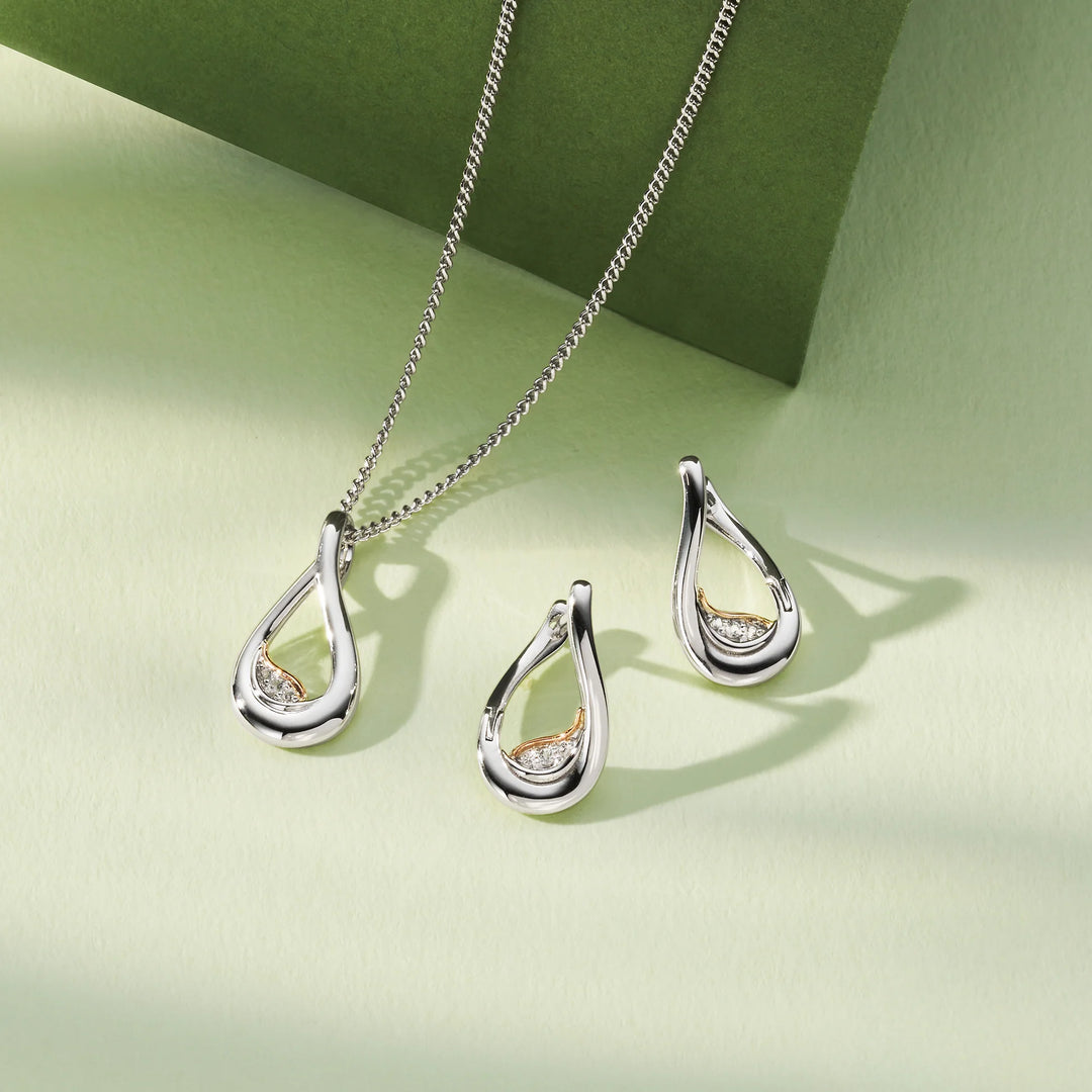 Clogau Past Present Future Sterling Silver Twist Hoop Earrings with Topaz