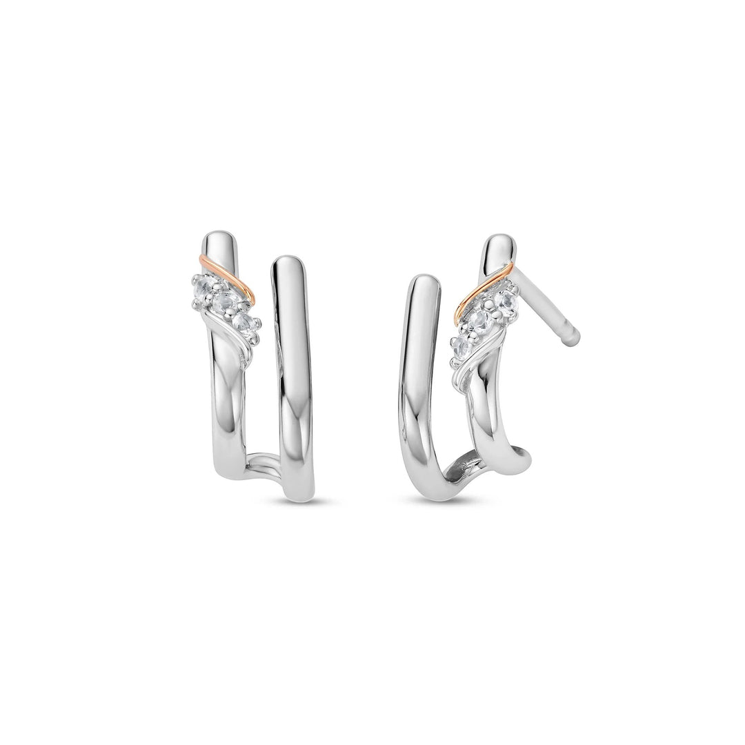 Niche Jewellery: Clogau sterling silver curve stud earrings with rose gold accent and white topaz stones.