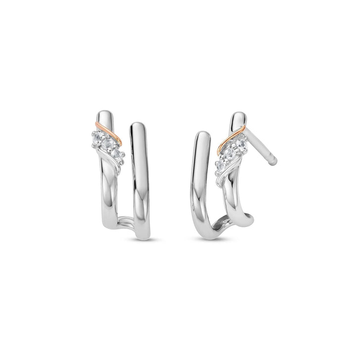 Niche Jewellery: Clogau sterling silver curve stud earrings with rose gold accent and white topaz stones.