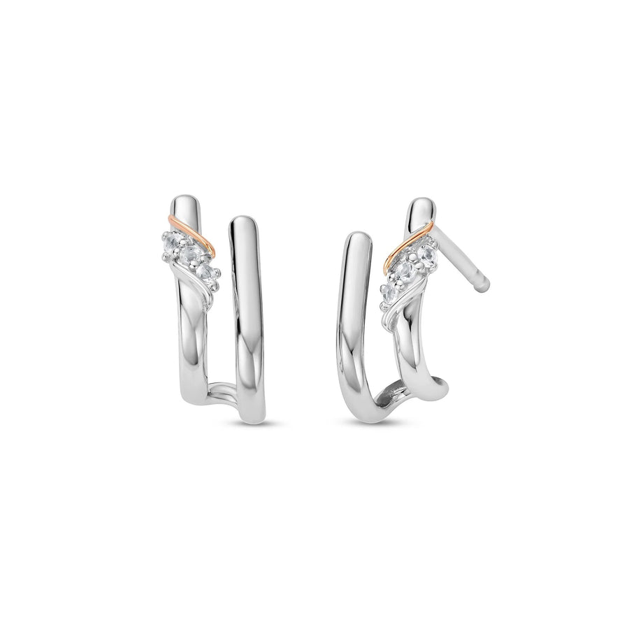 Niche Jewellery: Clogau sterling silver curve stud earrings with rose gold accent and white topaz stones.