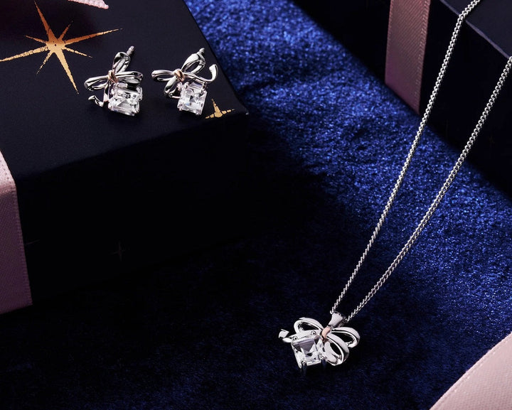 Clogau Christmas Bow Silver and White Topaz Pendant 3SCGS0714