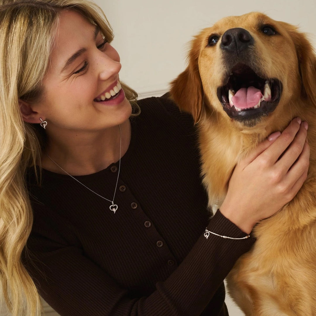 Clogau Paw Prints Sterling Silver Heart Pendant with Topaz 3SPMH769
