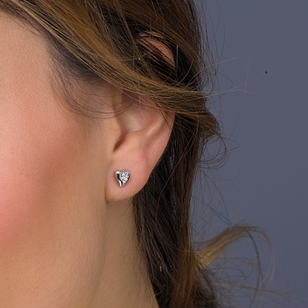 Kit Heath Miniature Sweet Heart Silver and CZ Stud Earrings 40032CZ027