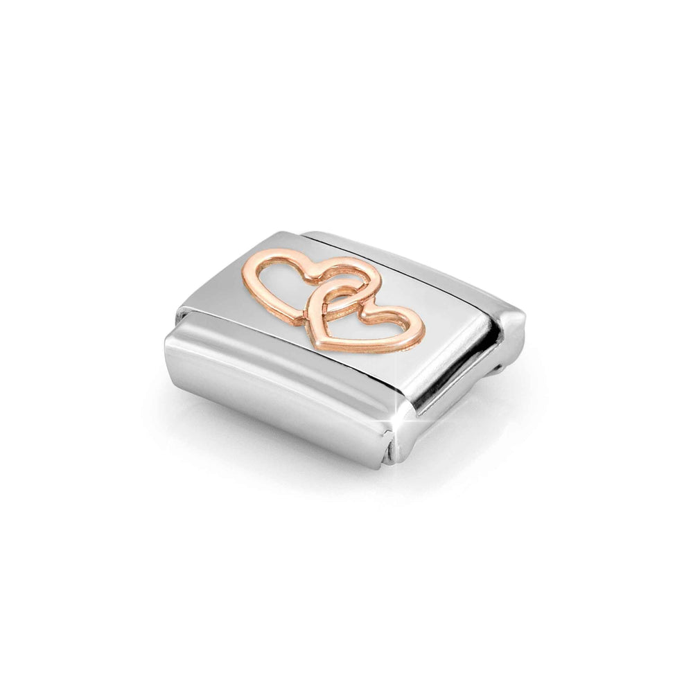 Niche Jewellery Nomination Rose Gold Linked Hearts Charm worn on model