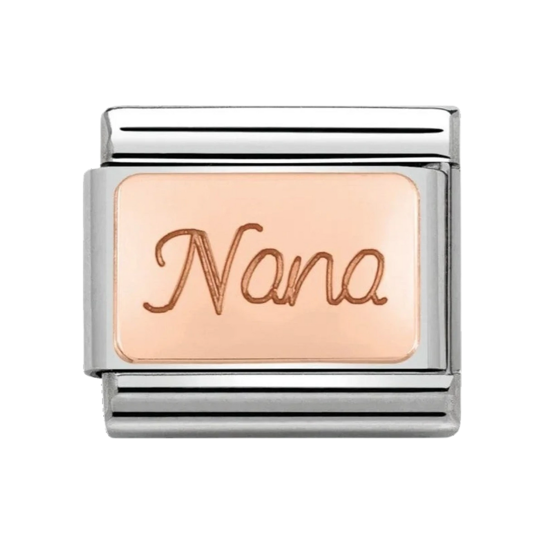 Nomination Classic Rose Gold Writing Nana Charm. Item code 430108/01