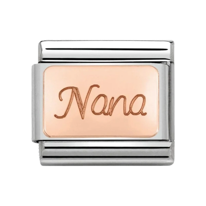 Nomination Classic Rose Gold Writing Nana Charm. Item code 430108/01
