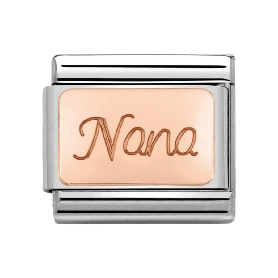 Nomination Classic Rose Gold Writing Nana Charm. Item code 430108/01