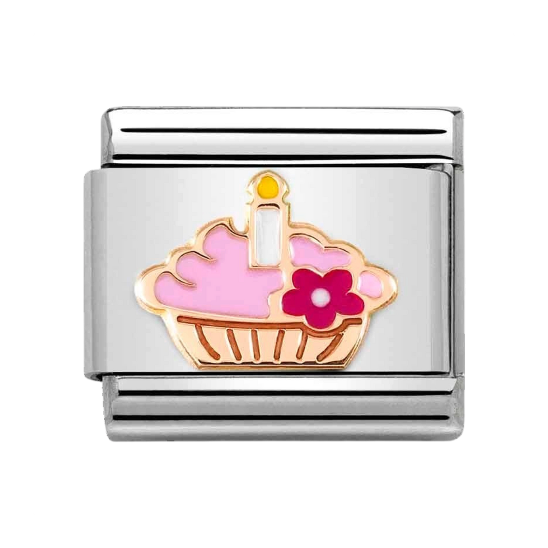 Niche Jewellery Nomination Rose Gold and Enamel Cupcake with Candle Charm