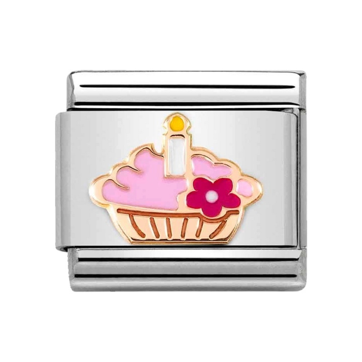 Niche Jewellery Nomination Rose Gold and Enamel Cupcake with Candle Charm