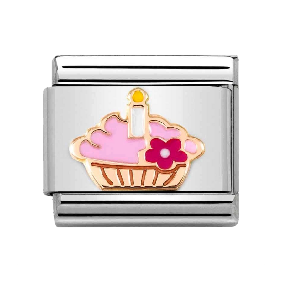 Niche Jewellery Nomination Rose Gold and Enamel Cupcake with Candle Charm