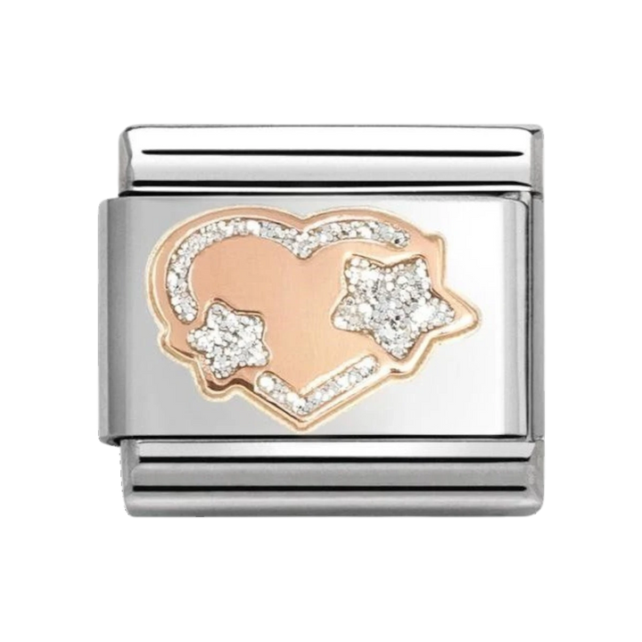 Nomination Classic Rose Gold Heart with Silver Glitter Stars Charm 430202/42