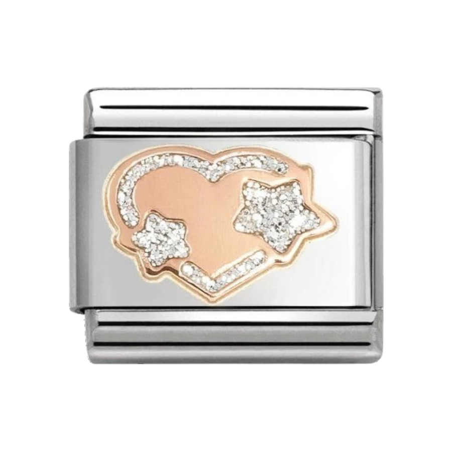 Nomination Classic Rose Gold Heart with Silver Glitter Stars Charm 430202/42