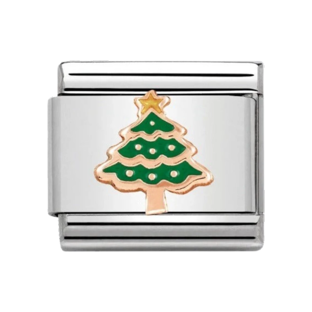 Nomination Rose Gold and Green Enamel Christmas Tree Charm