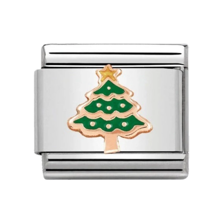 Nomination Rose Gold and Green Enamel Christmas Tree Charm