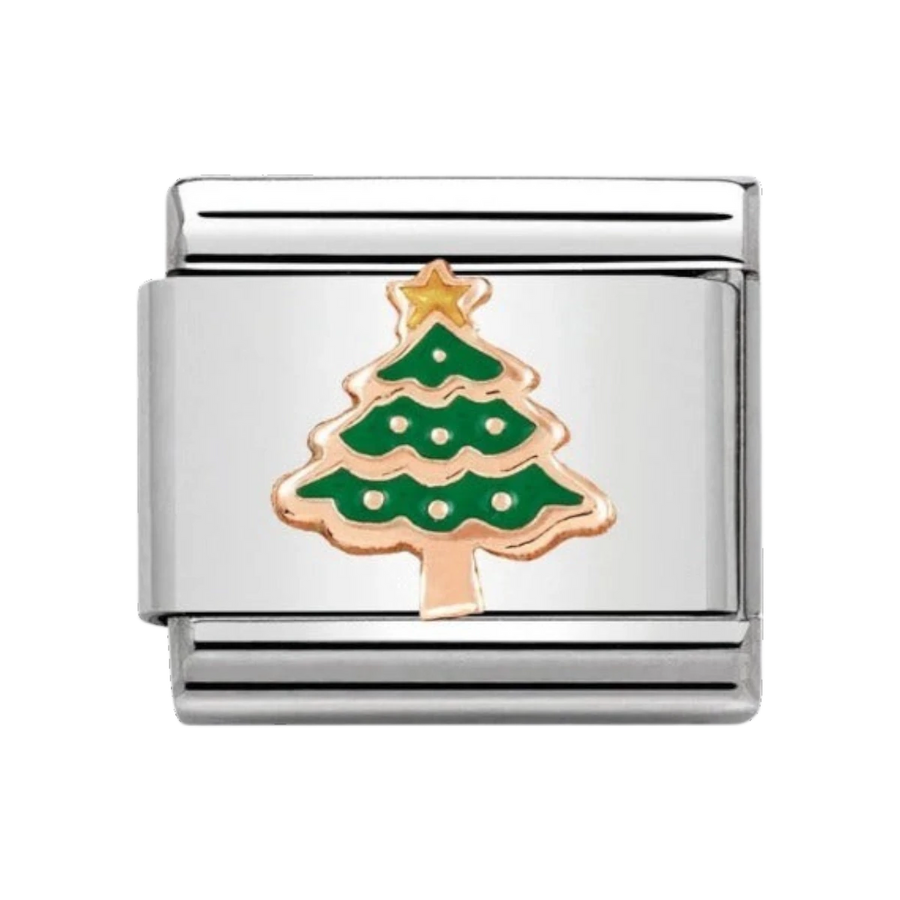 Nomination Rose Gold and Green Enamel Christmas Tree Charm