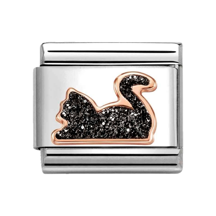 Niche Jewellery Nomination Rose Gold with Black Glitter Cat Charm
